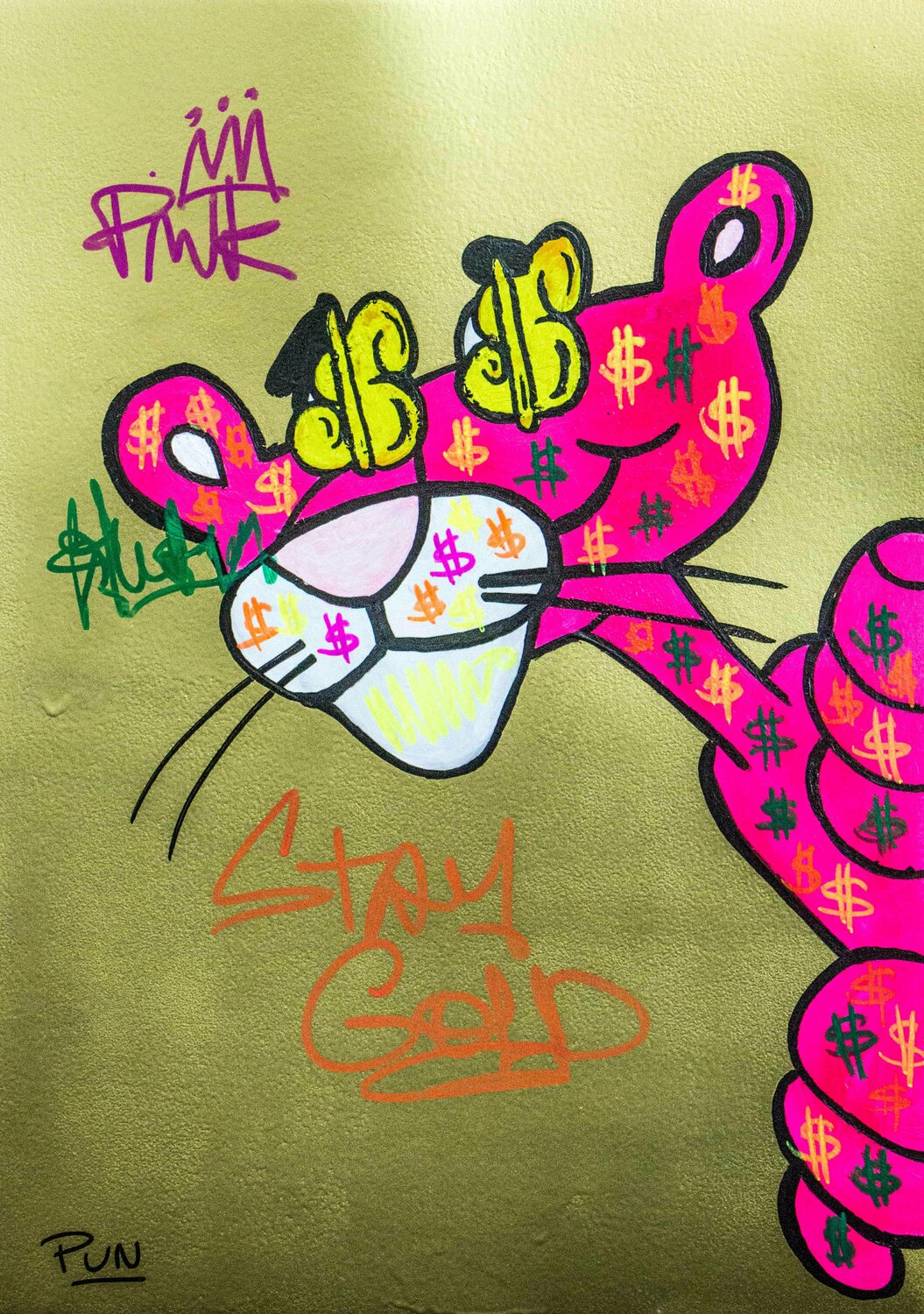 Pink Panther Dollar Eyes on Fine Art Paper Carlos Pun Werk auf Papier zu verkaufen