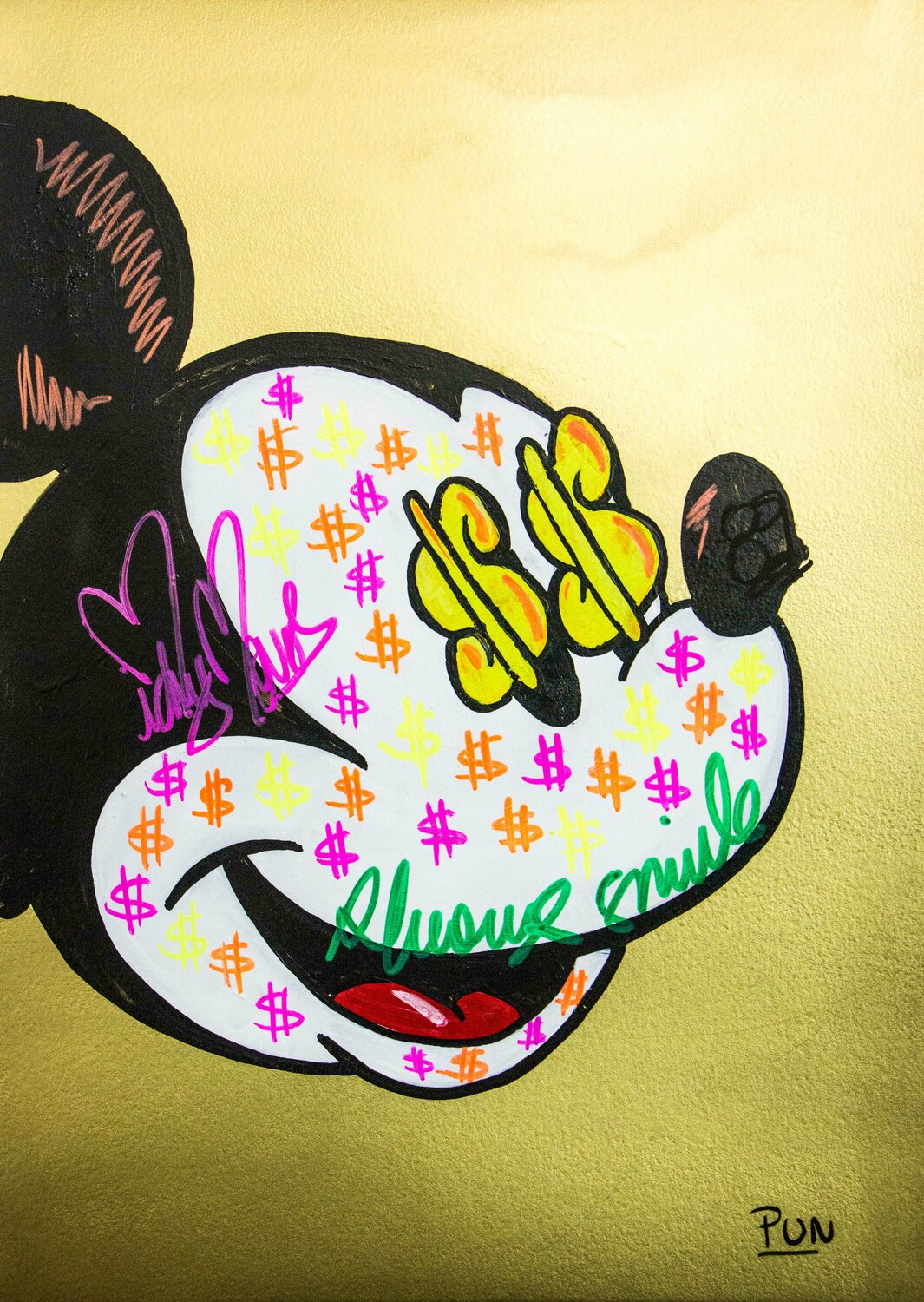 Mickey Mouse on paper Gold spray Background Carlos Pun
