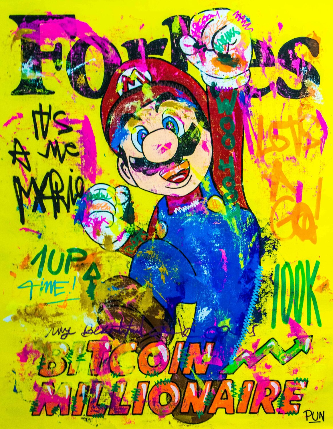 Its a me Mario! Bitcoin Millionaire - Carlos Pun - Acrylic, Pen on Canvas