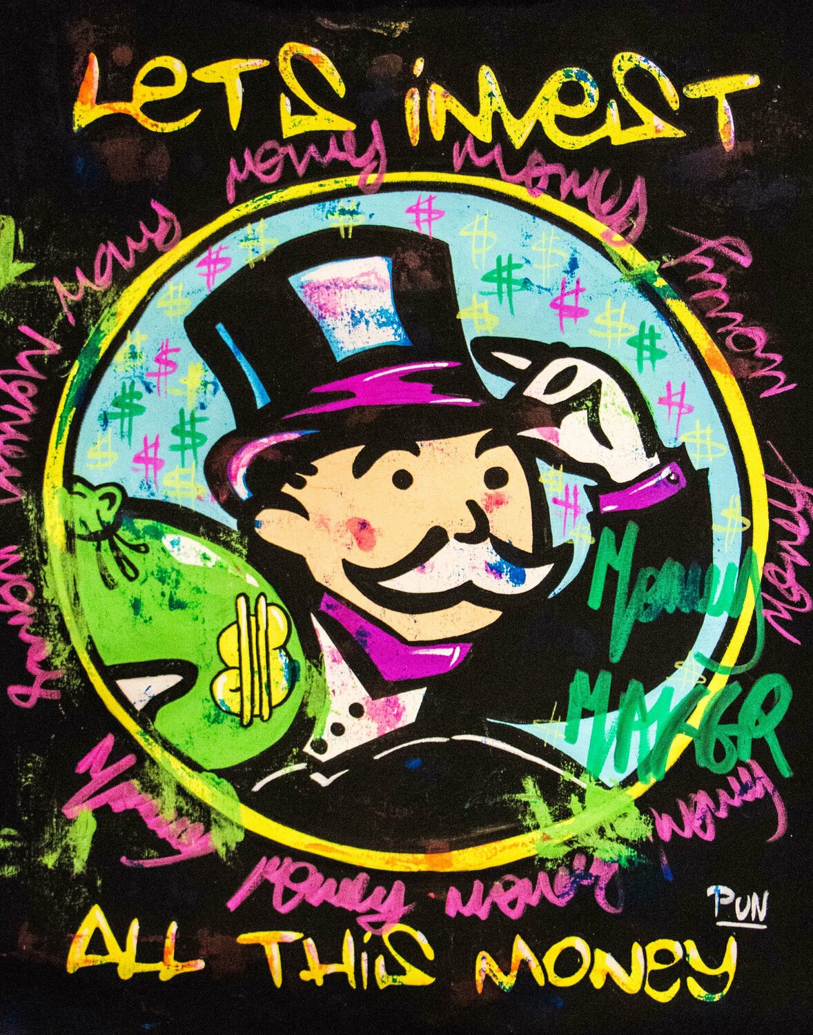 Lets invest all this money ft. Monopoly Carlos Pun Originalgemälde zu verkaufen