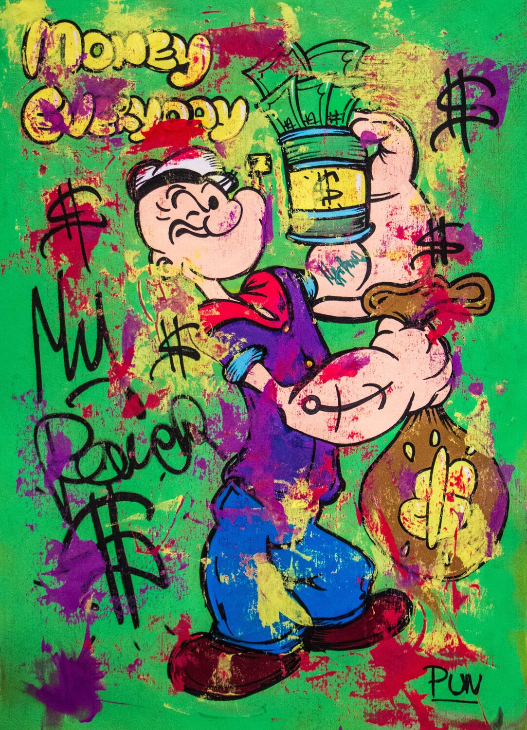 Popeye the Sailor Man in get Money Everyday Carlos Pun Originalgemälde zu verkaufen