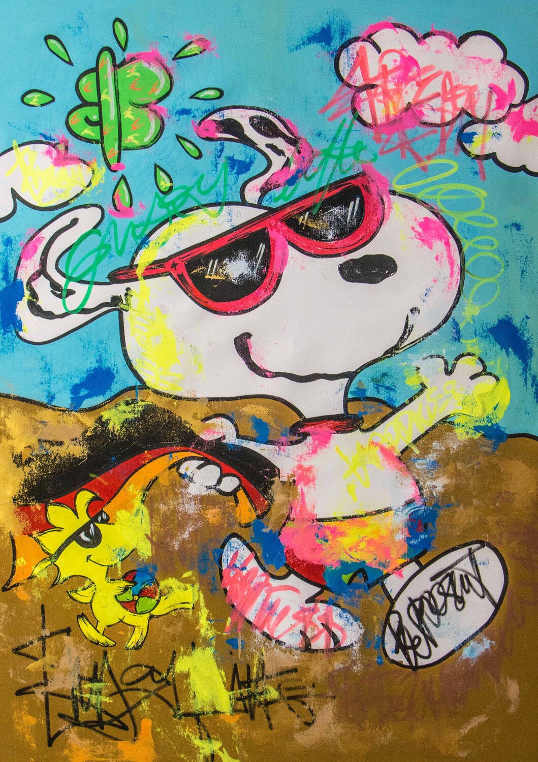 Snoopy and Woodstock in Enjoy Every Day Carlos Pun Originalgemälde zu verkaufen