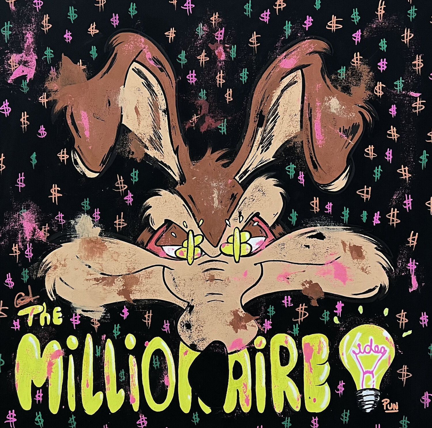 Got the millionaire idea ft. Wile Ethelbert Coyote Carlos Pun Originalgemälde zu verkaufen
