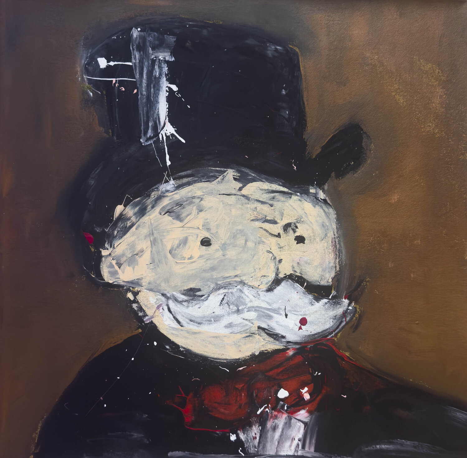 Monopoly man over serious brown - Abstract Expresionism Carlos Pun Originalgemälde zu verkaufen