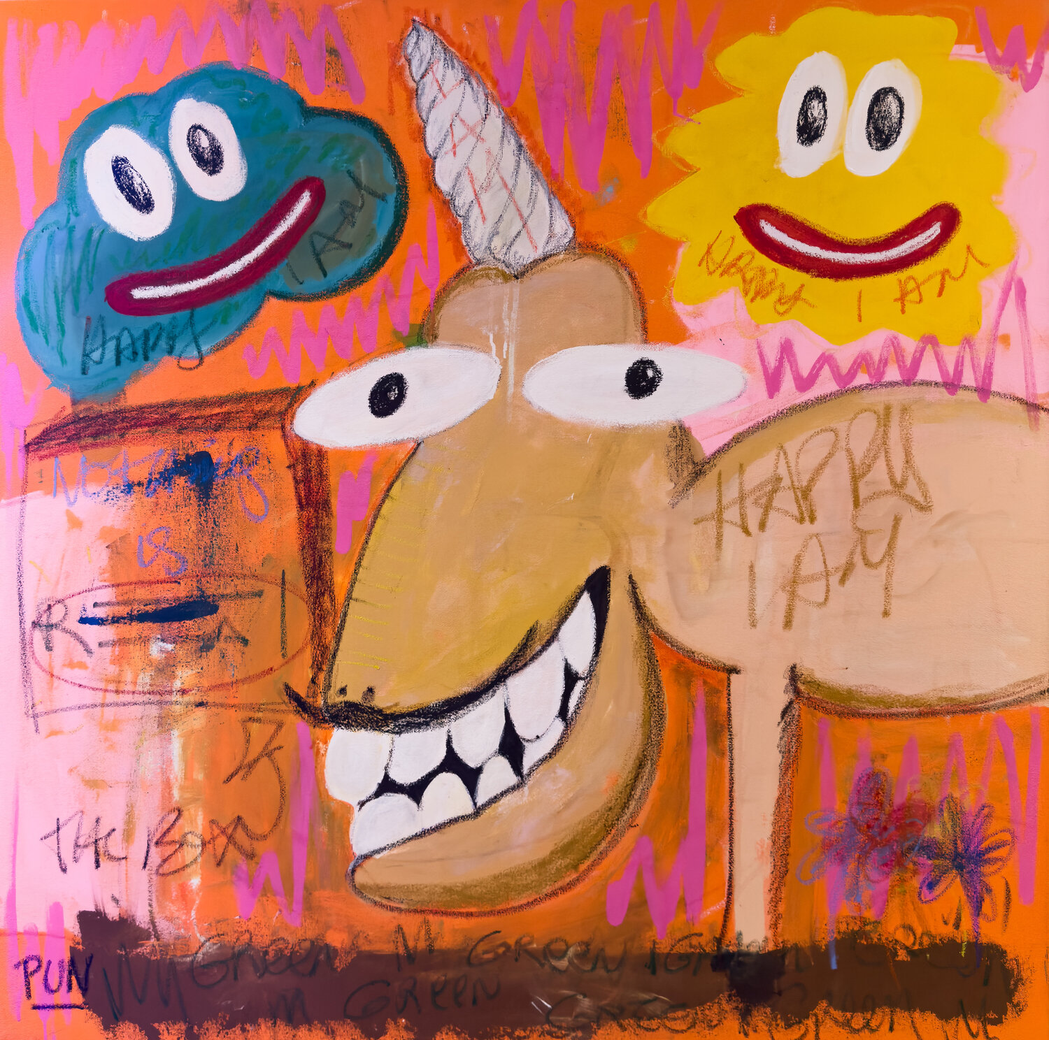 Happy I Am , the cloud , the Sun and the Unicorn Carlos Pun Originalgemälde zu verkaufen