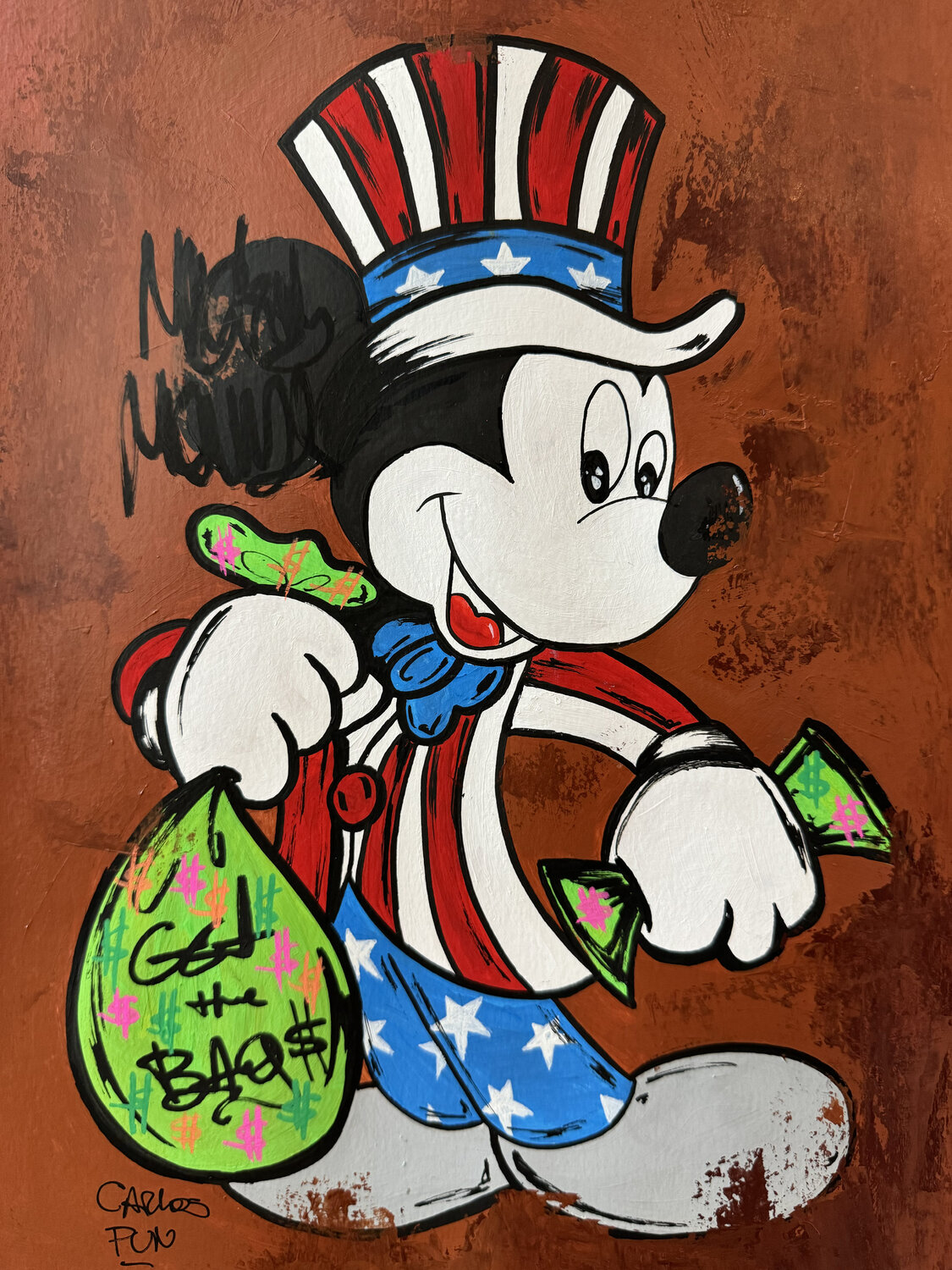Mickey Mouse 4 of july get the bag Carlos Pun Originalgemälde zu verkaufen
