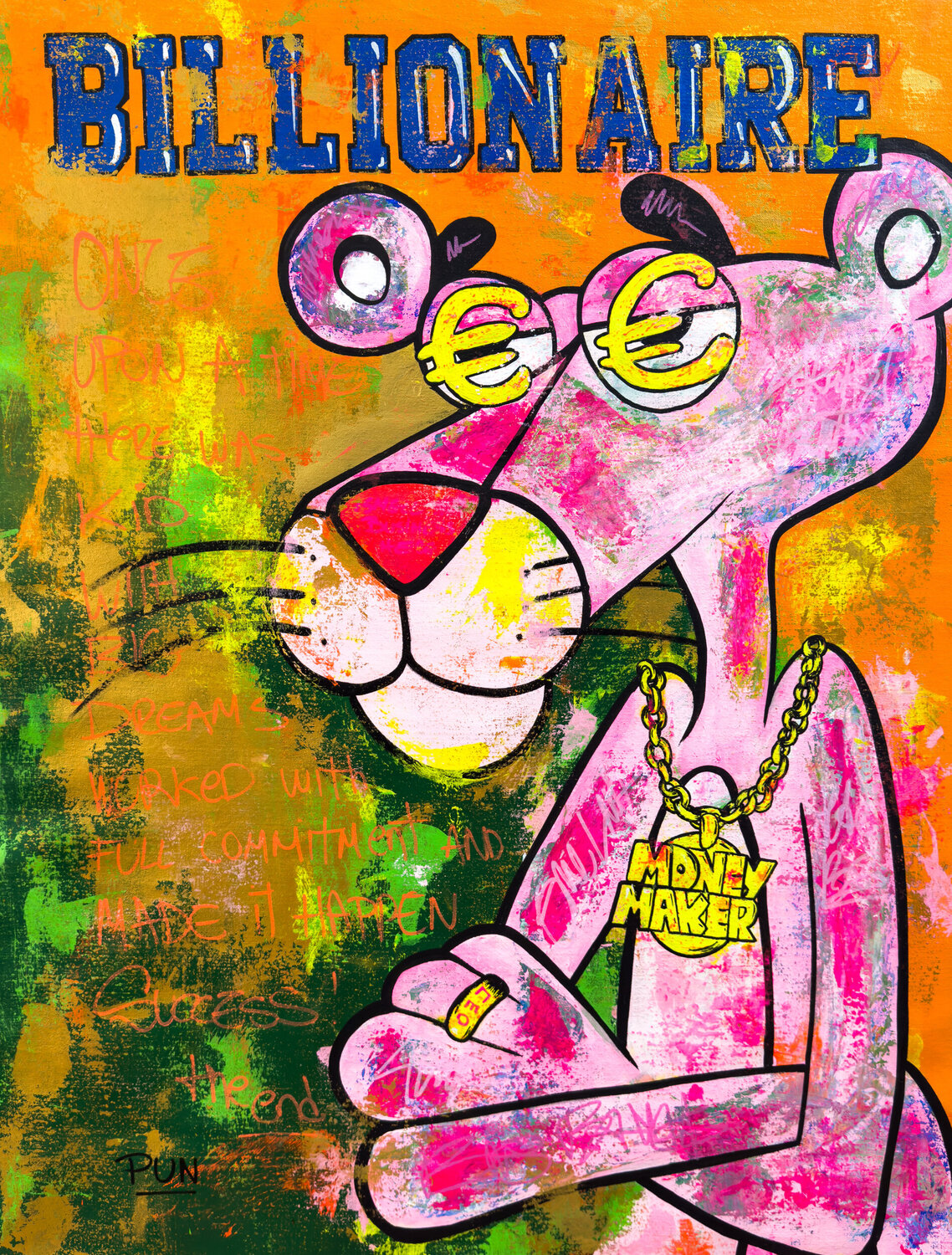 Pink Panther Euros Currency Eyes Billionaire Series Carlos Pun Originalgemälde zu verkaufen