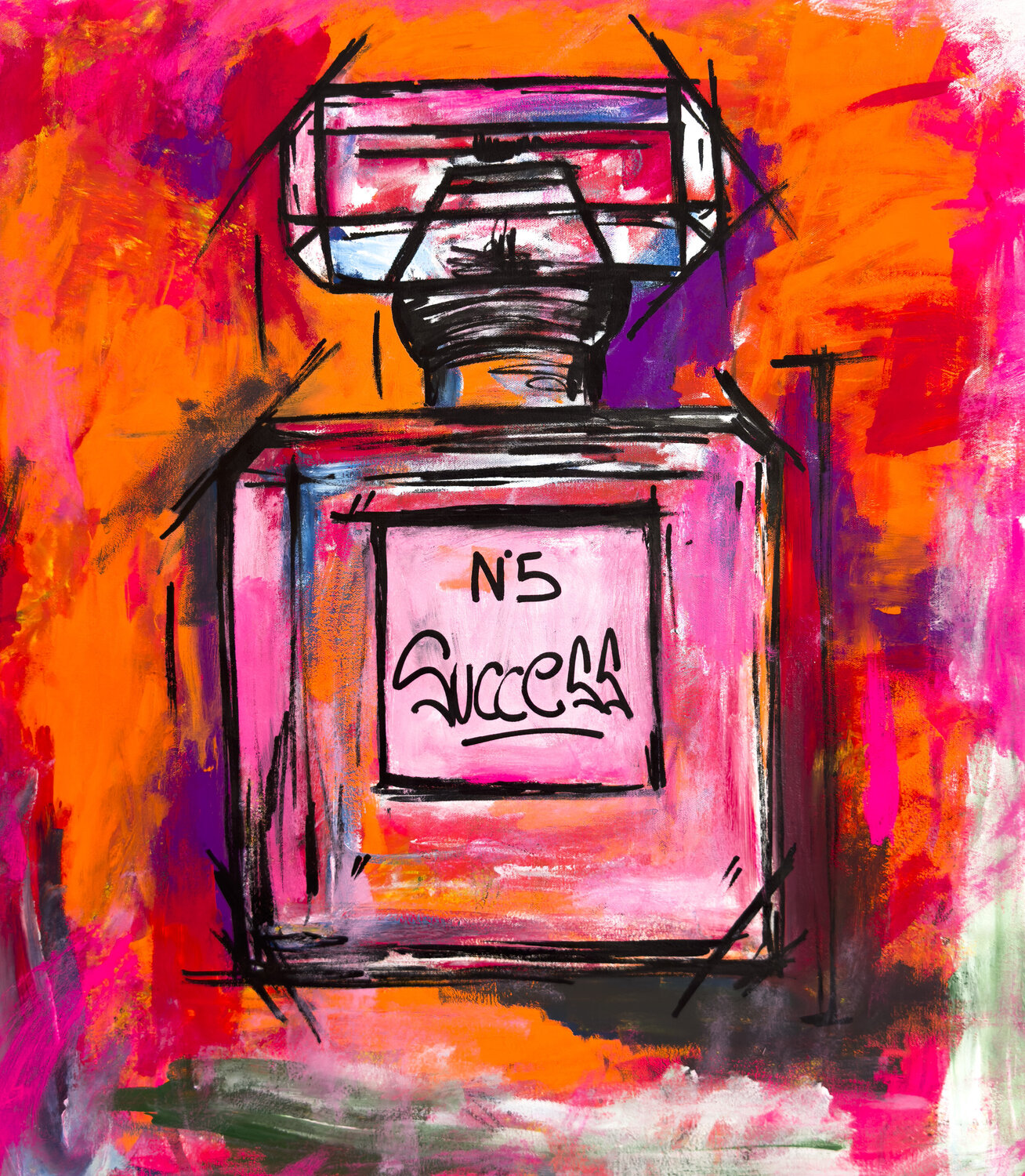 Success n5 channel sketch over pop colors Carlos Pun Dipinto originale in vendita