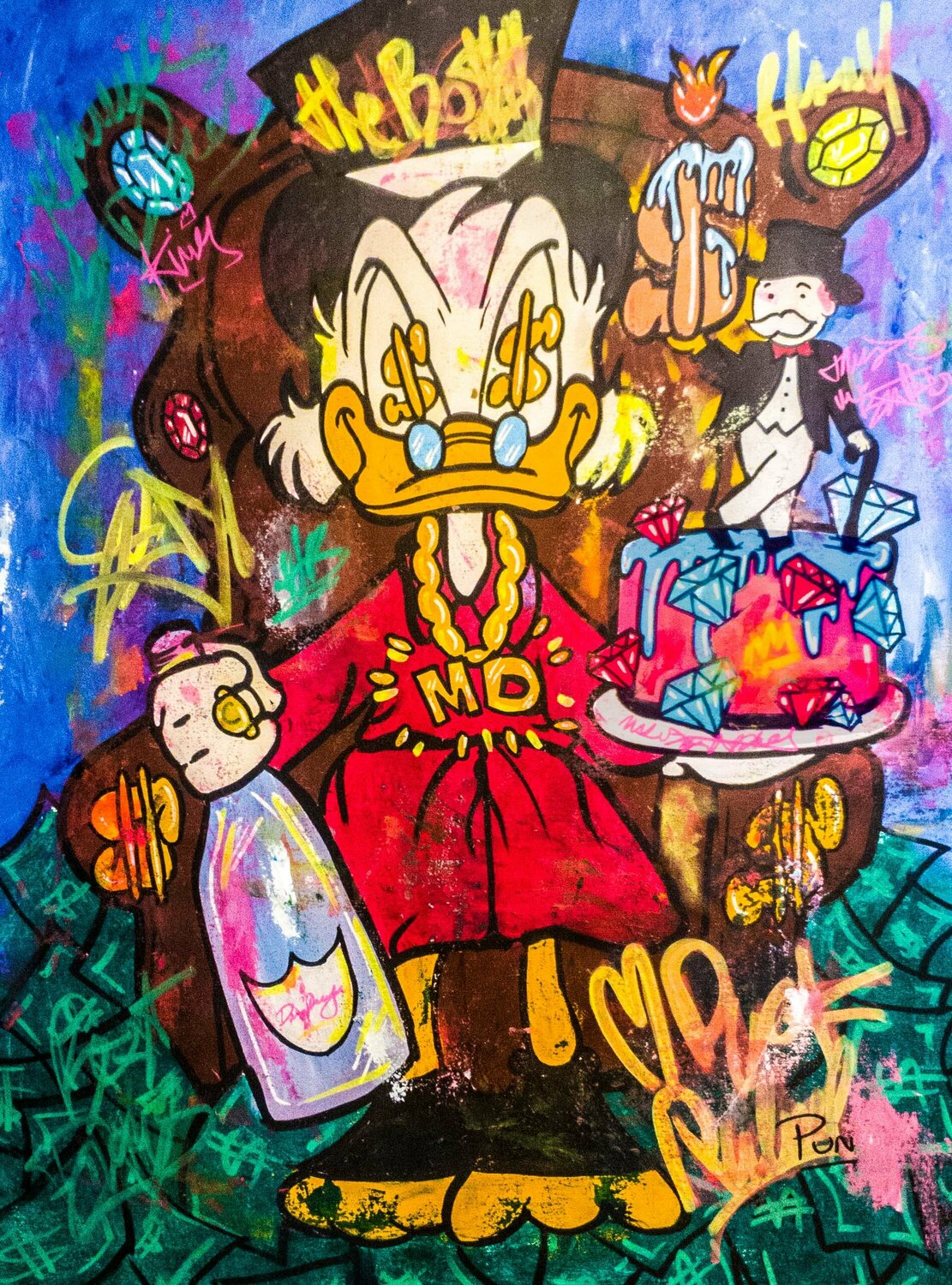 Everyday is my Birthday ft. Mc Duck Scrooge Carlos Pun Dipinto originale in vendita