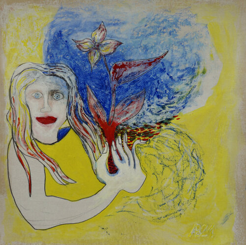 Frau mit Blume by Anna Bieler, 종이 for Sale on Singulart