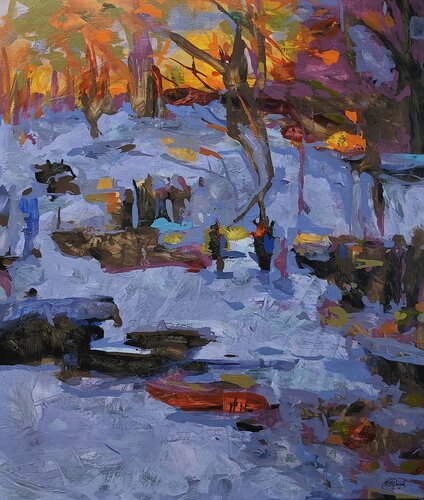 Winter landscape van Daniel Bulimar Henciu, Schilderij te koop op Singulart