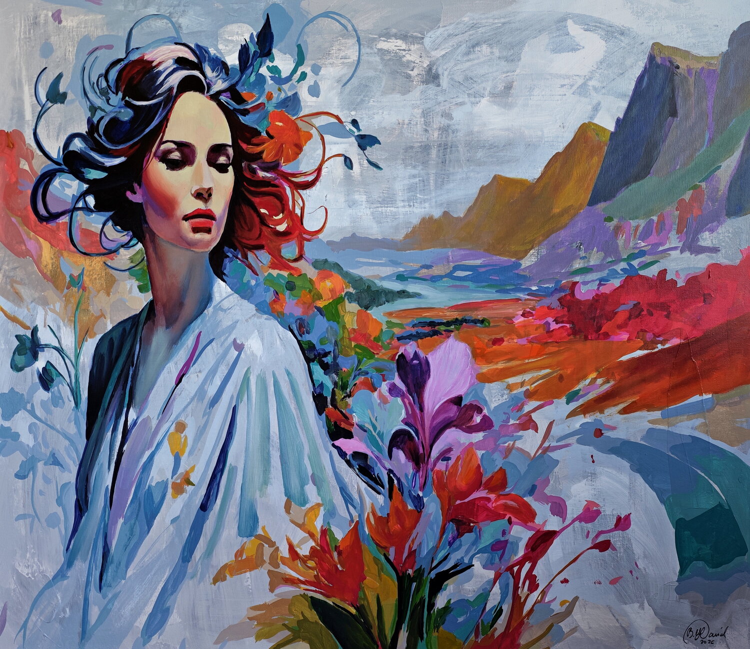 Flowers that dream Daniel Bulimar Henciu Origineel schilderij te koop