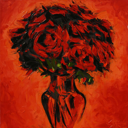 Red Roses on Red van Bill Stone, Schilderij te koop op Singulart