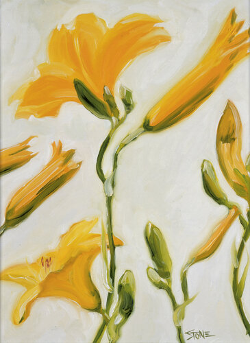 Yellow Lilies on White van Bill Stone, Schilderij te koop op Singulart