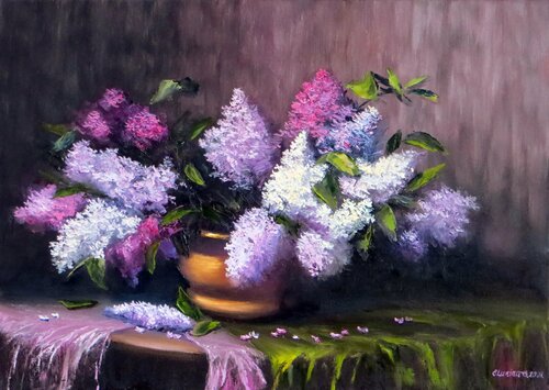 Still-life with lilac di Elena Lukina, Pittura in vendita su Singulart
