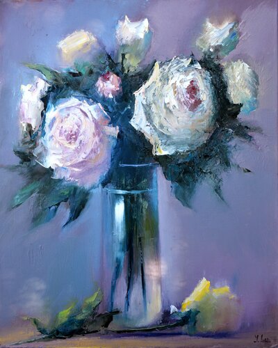 White roses di Elena Lukina, Pittura in vendita su Singulart