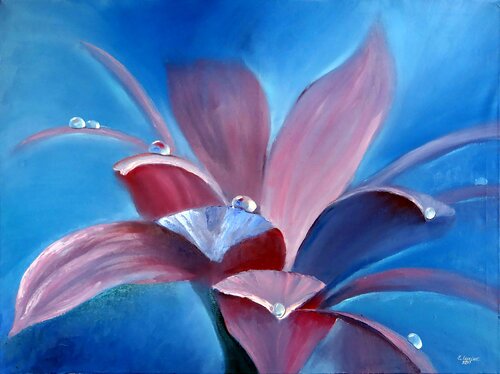 Purple flower with water drops van Elena Lukina, Schilderij te koop op Singulart