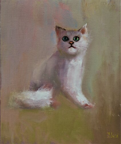White fluffy di Elena Lukina, Pittura in vendita su Singulart