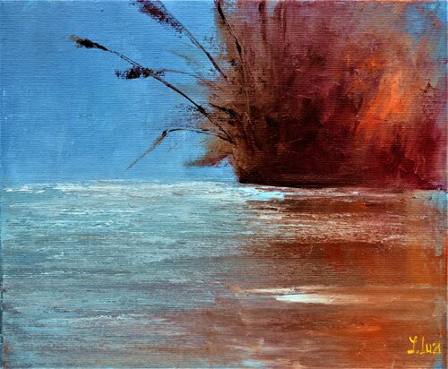 Reeds and a transparent pond van Elena Lukina, Schilderij te koop op Singulart