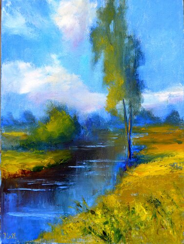 A Village river van Elena Lukina, Schilderij te koop op Singulart