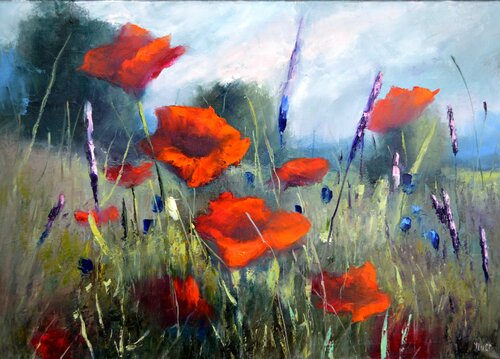 Poppy meadow von Elena Lukina, Malerei kaufen auf Singulart