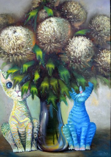 Feline surrealism van Elena Lukina, Schilderij te koop op Singulart