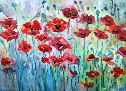 Scarlet poppies di Elena Lukina, Pittura in vendita su Singulart
