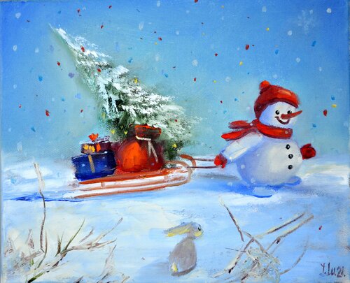 I'm bringing gifts! di Elena Lukina, Pittura in vendita su Singulart