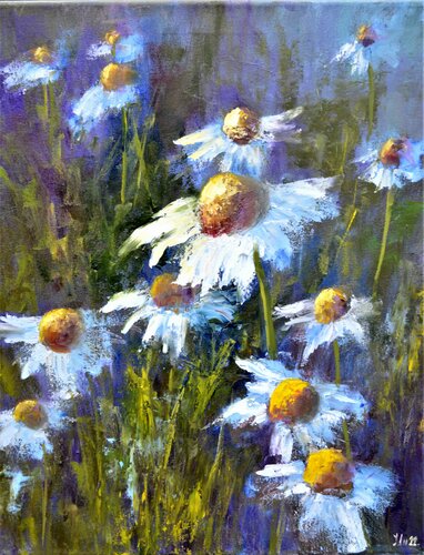 Lovely garden daisies van Elena Lukina, Schilderij te koop op Singulart