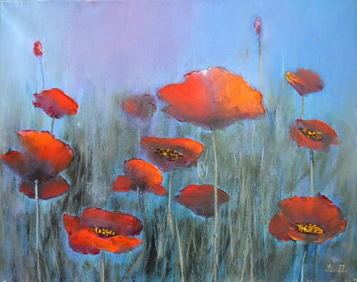 Poppies in the fog van Elena Lukina, Schilderij te koop op Singulart