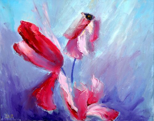 Pink flowers van Elena Lukina, Schilderij te koop op Singulart