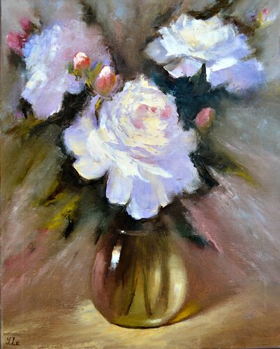 Bouquet of white peonies by Elena Lukina, Painting for Sale on Singulart