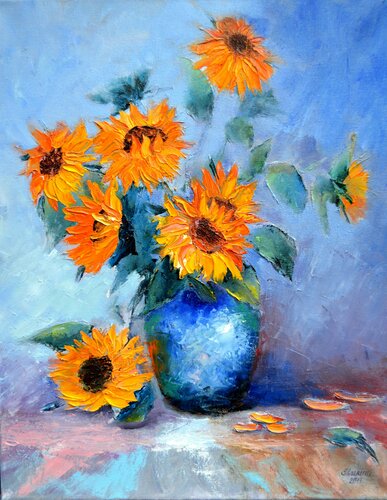 Still life with sunflowers di Elena Lukina, Pittura in vendita su Singulart