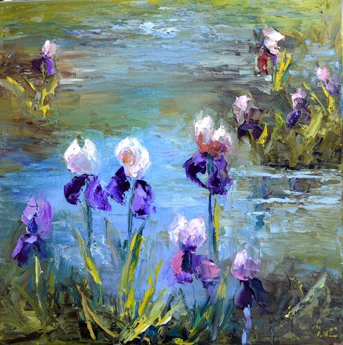 Pond with irises di Elena Lukina, Pittura in vendita su Singulart