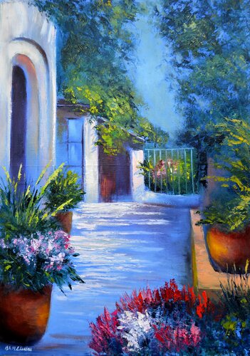 Sunny summer patio di Elena Lukina, Pittura in vendita su Singulart
