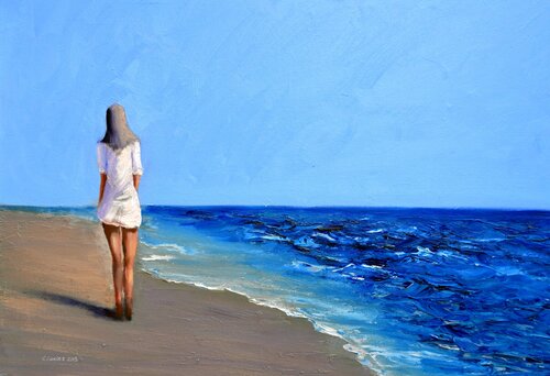 Walking along the sea di Elena Lukina, Pittura in vendita su Singulart