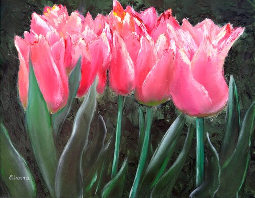 Pink  tulips di Elena Lukina, Pittura in vendita su Singulart