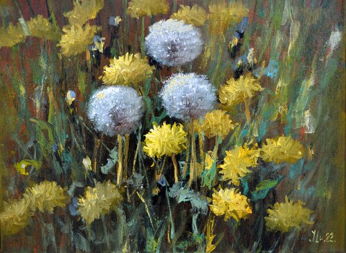 Dandelions in the meadow di Elena Lukina, Pittura in vendita su Singulart