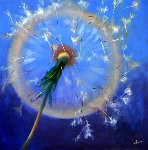 Dandelions in flight van Elena Lukina, Schilderij te koop op Singulart