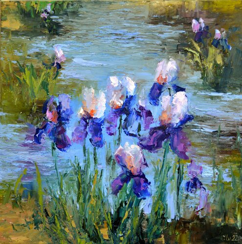 Beautiful irises van Elena Lukina, Schilderij te koop op Singulart