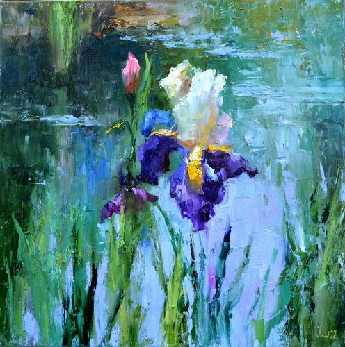 Iris by the pond van Elena Lukina, Schilderij te koop op Singulart