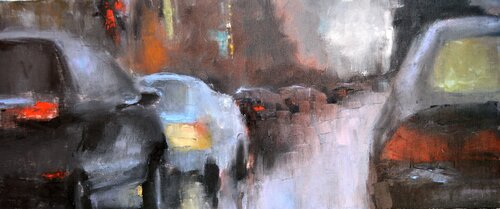 Rain in the city van Elena Lukina, Schilderij te koop op Singulart
