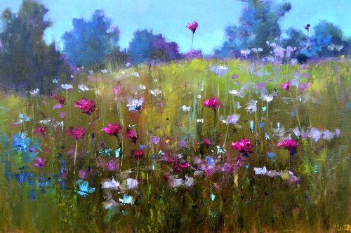 Field grass cover di Elena Lukina, Pittura in vendita su Singulart