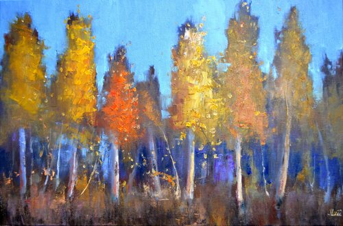 Autumn song Medium Autumn landscape oil painting on canvas di Elena Lukina, Pittura in vendita su Singulart