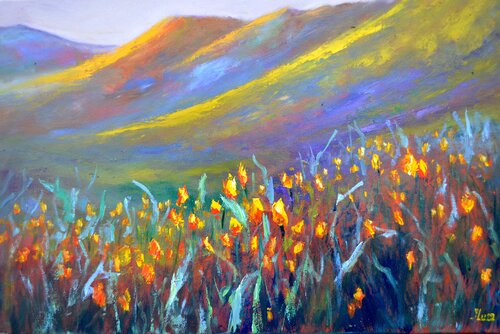 Field of wild tulips van Elena Lukina, Schilderij te koop op Singulart