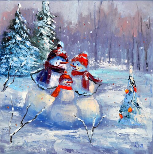 Snowman family di Elena Lukina, Pittura in vendita su Singulart