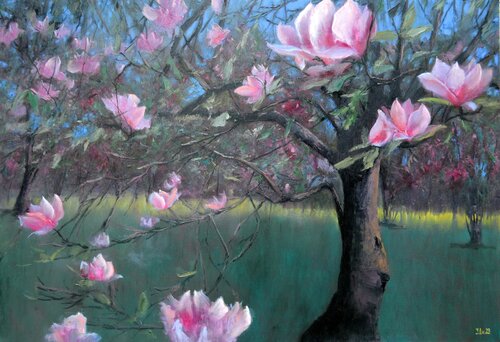 Magnolia in bloom by Elena Lukina, Painting for Sale on Singulart