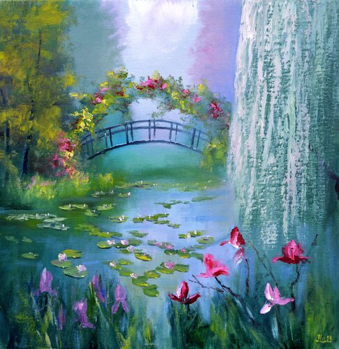 Blooming pond de Elena Lukina, Pintura a la venta en Singulart