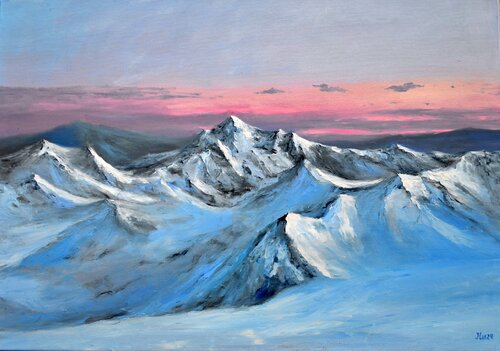 Morning light on snowy peaks van Elena Lukina, Schilderij te koop op Singulart