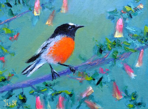 Bird on a branch van Elena Lukina, Schilderij te koop op Singulart